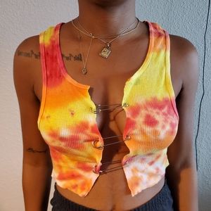 Tie Dye Safety Pin Crop Top